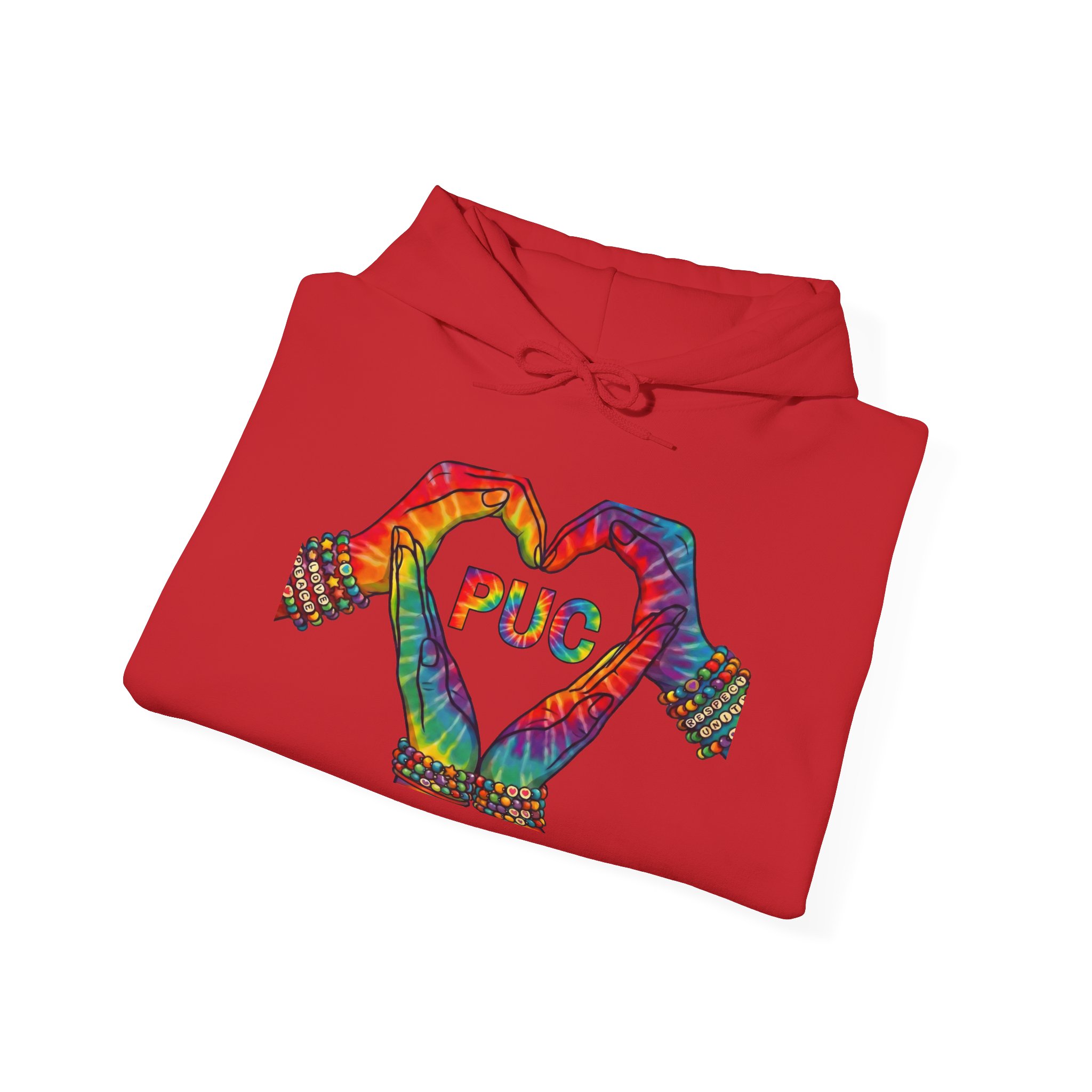 Hoodie - Colorful Hand Heart 'PUC' Graphic Pullover - Image 20