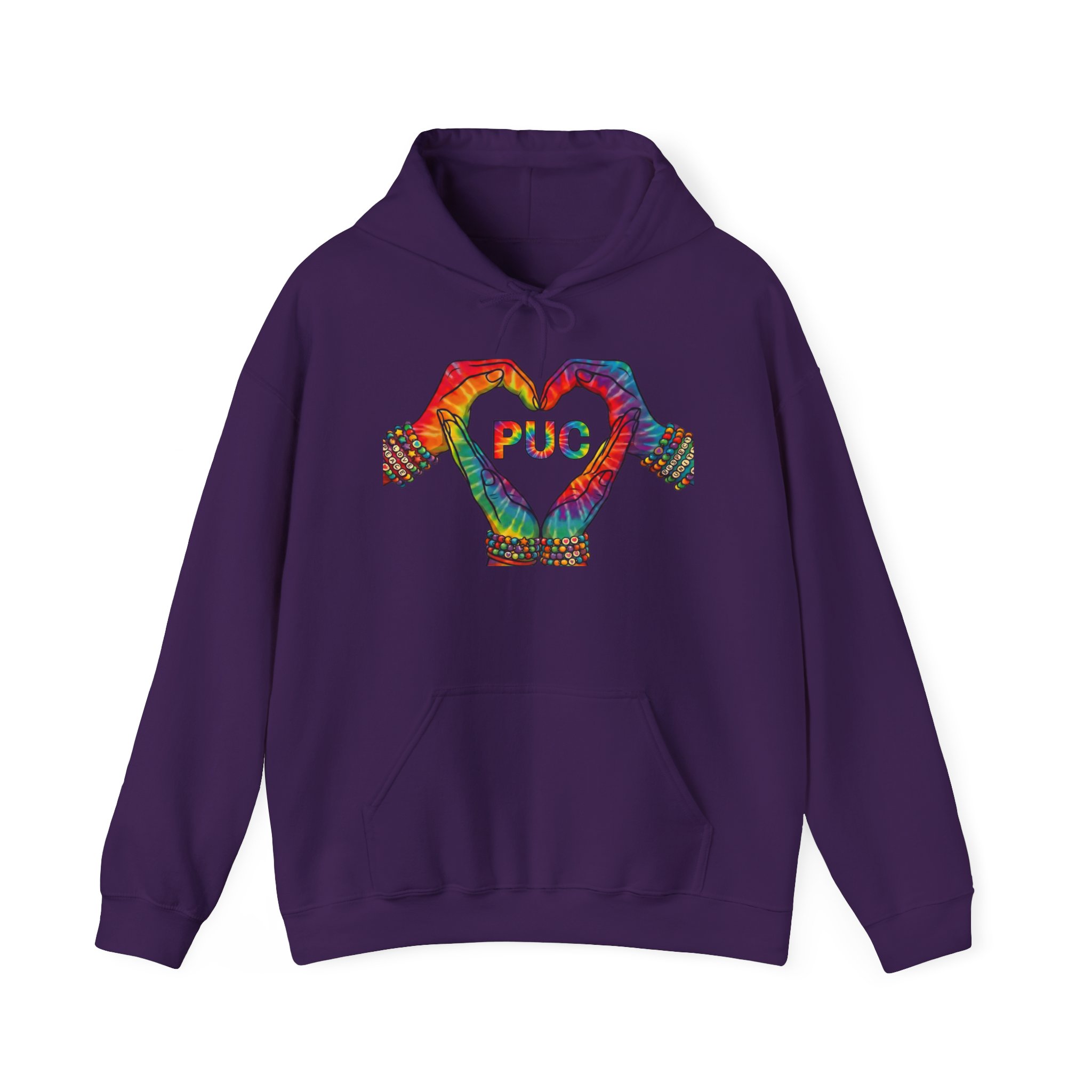 Hoodie - Colorful Hand Heart 'PUC' Graphic Pullover - Image 9