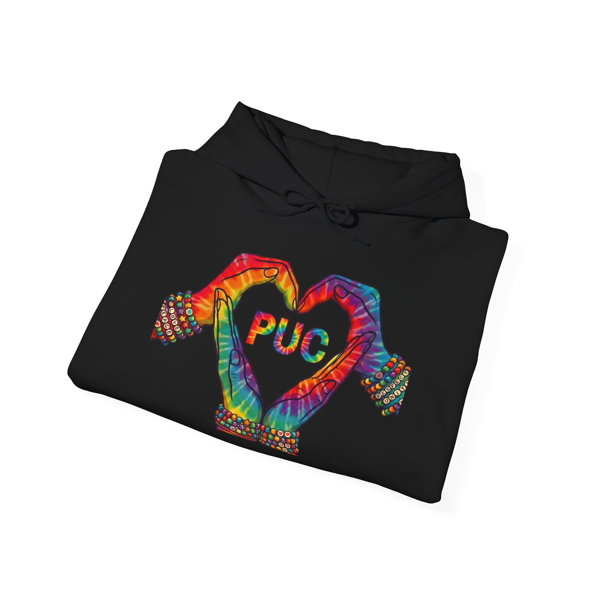 Hoodie - Colorful Hand Heart 'PUC' Graphic Pullover - Image 8