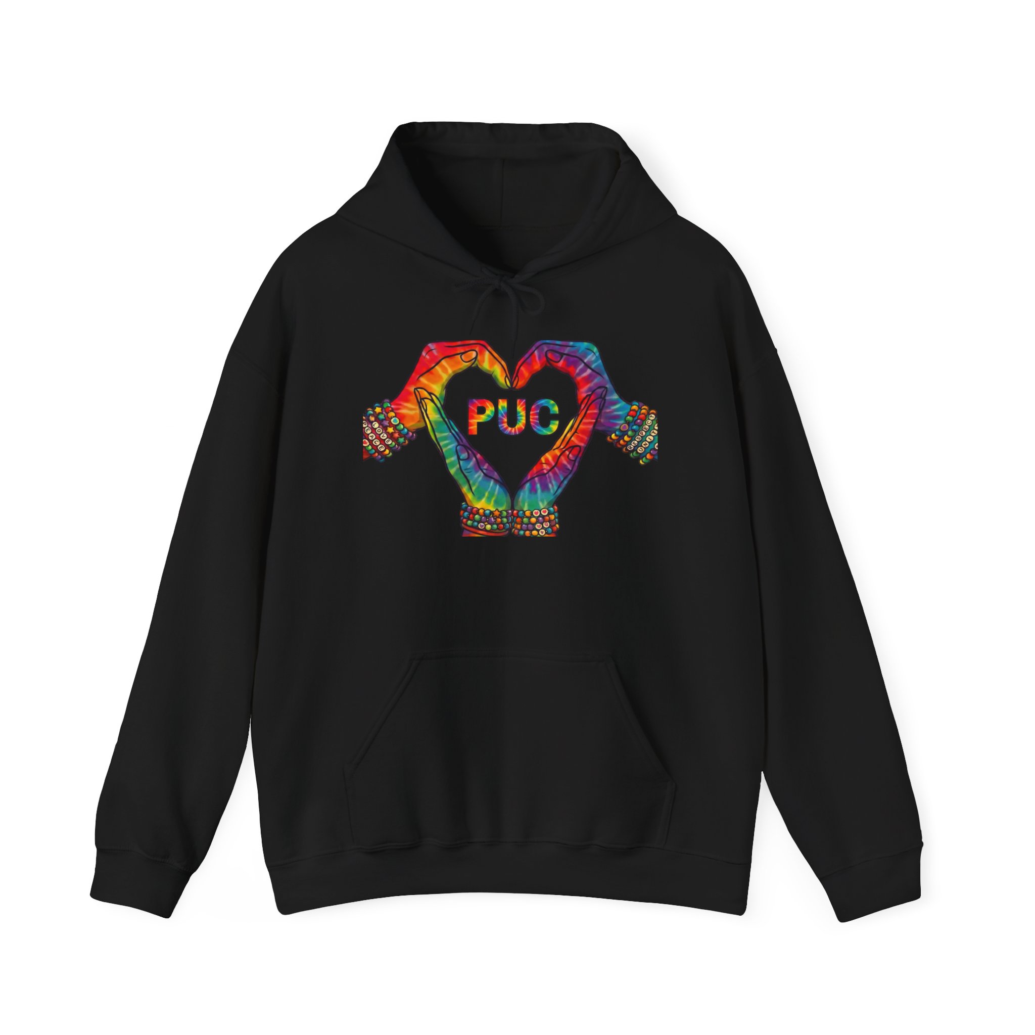 Hoodie - Colorful Hand Heart 'PUC' Graphic Pullover - Image 5