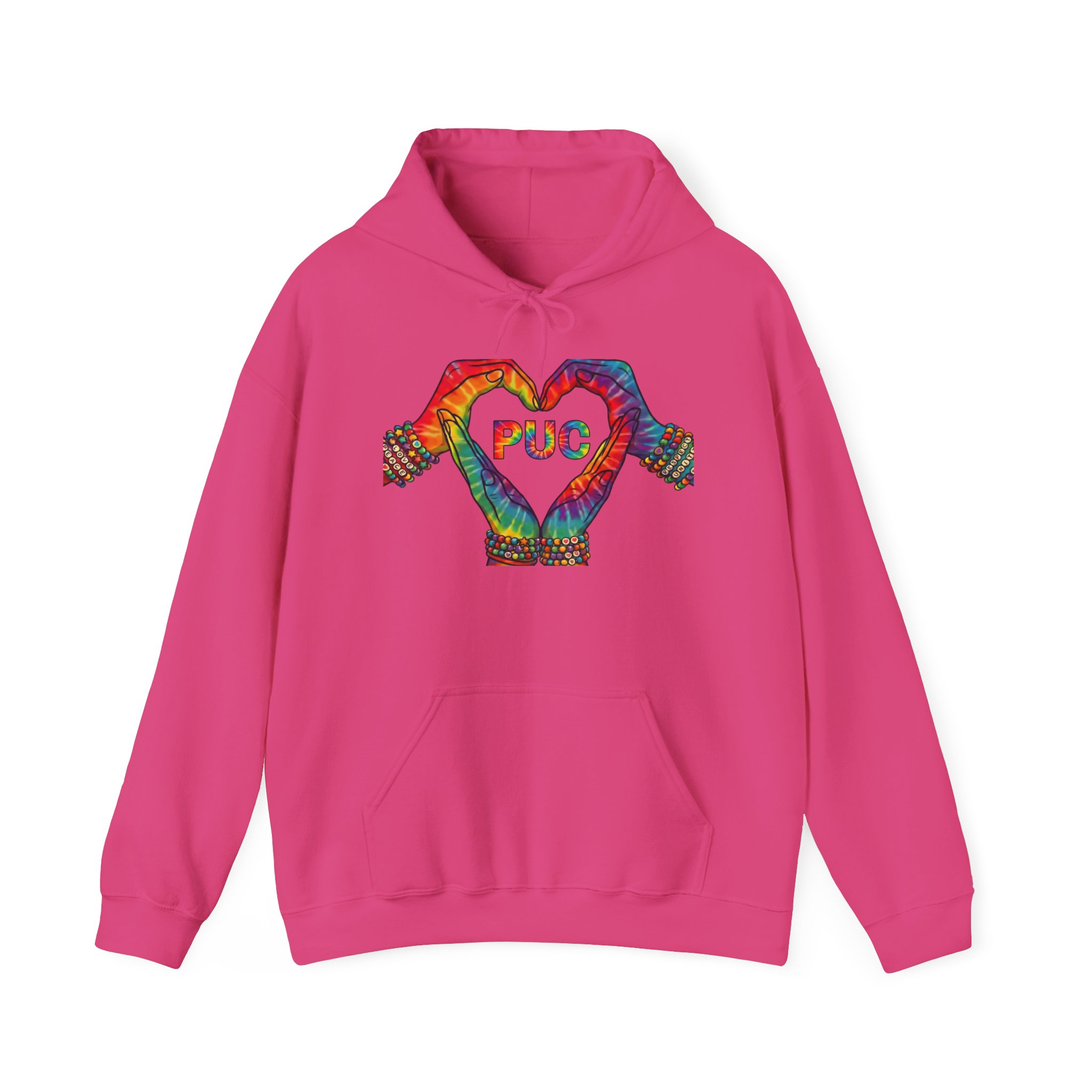 Hoodie - Colorful Hand Heart 'PUC' Graphic Pullover - Image 13