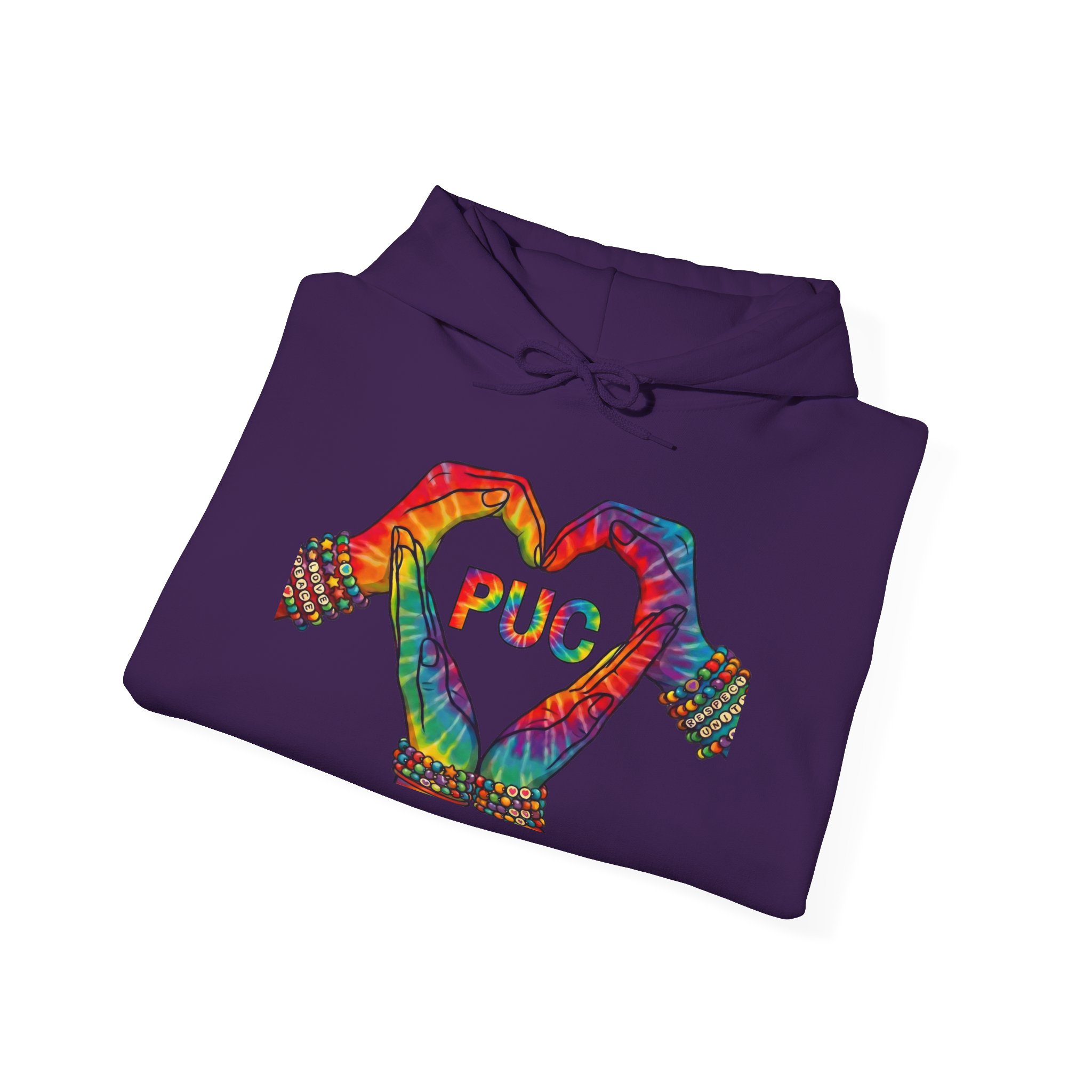 Hoodie - Colorful Hand Heart 'PUC' Graphic Pullover - Image 12