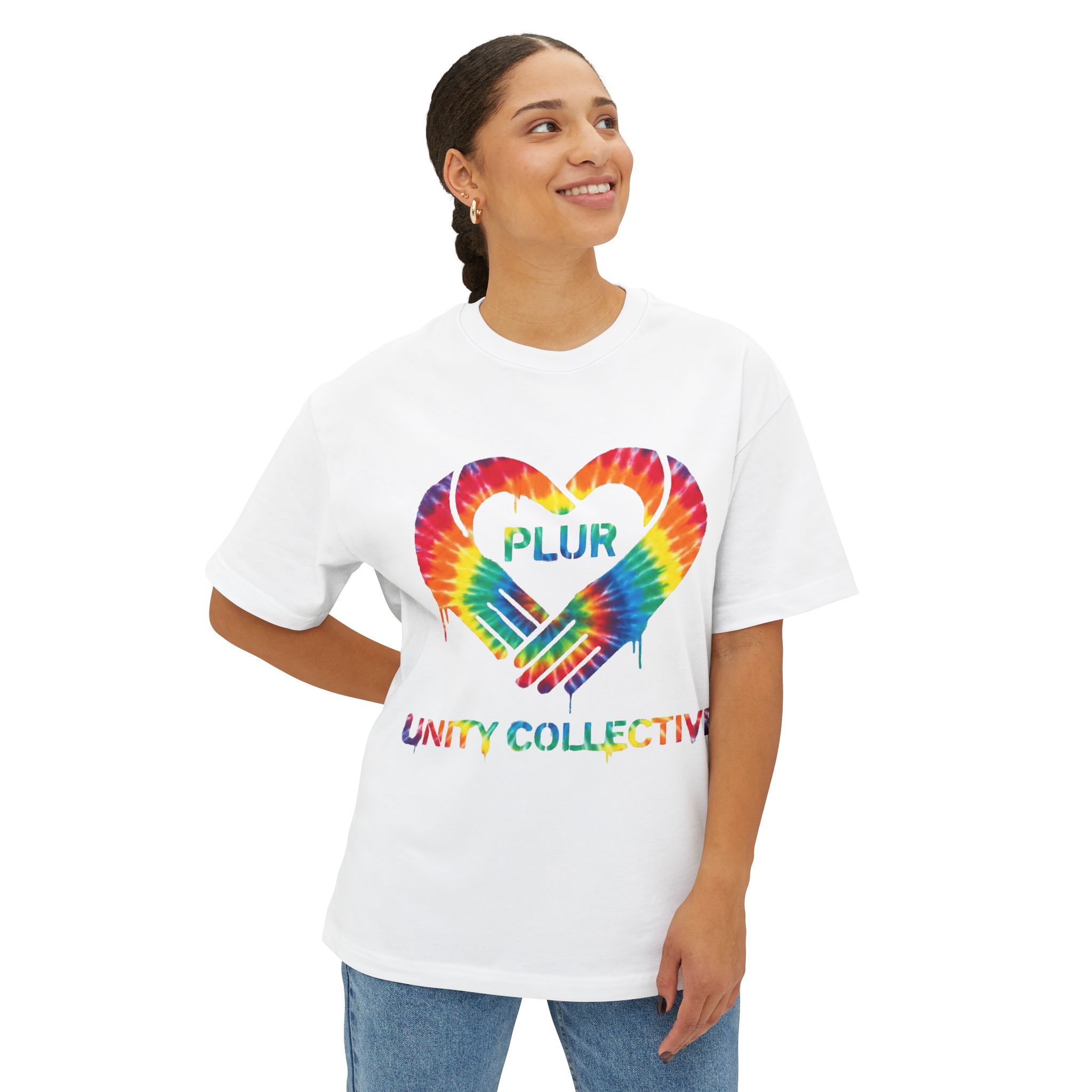 PLUR Tie-Dye Heart Tee — Unity Collective Oversized T-Shirt - Image 3