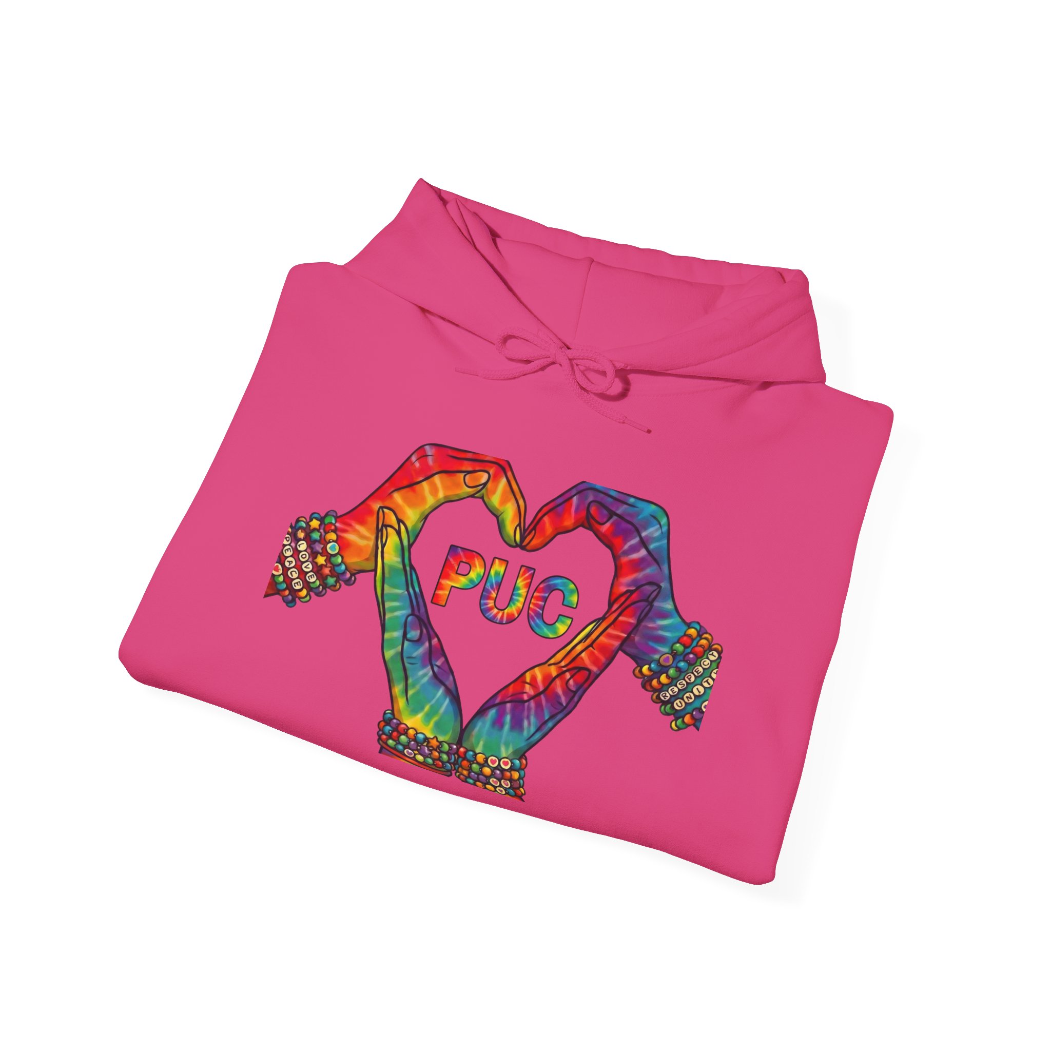 Hoodie - Colorful Hand Heart 'PUC' Graphic Pullover - Image 16
