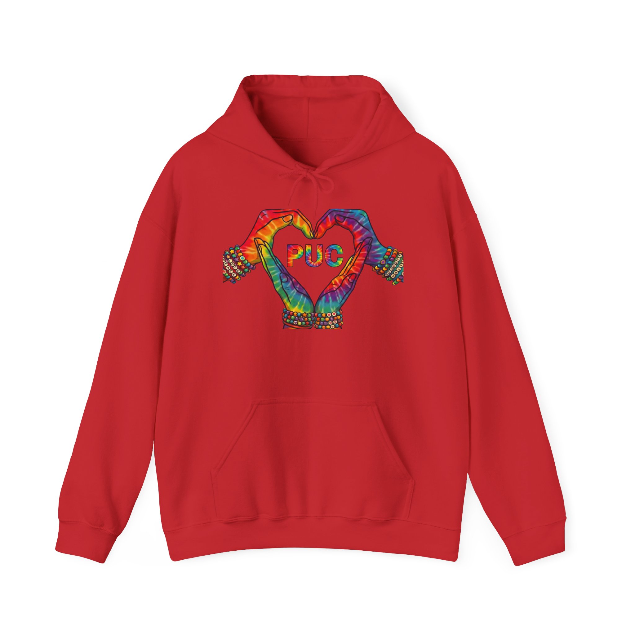 Hoodie - Colorful Hand Heart 'PUC' Graphic Pullover - Image 17